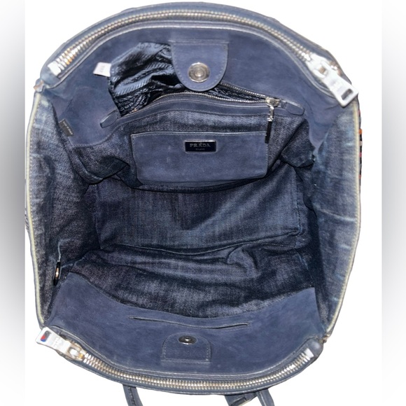Prada Denim Suede Scamosciato Twin Pocket Tote Bleu - Picture 2 of 3